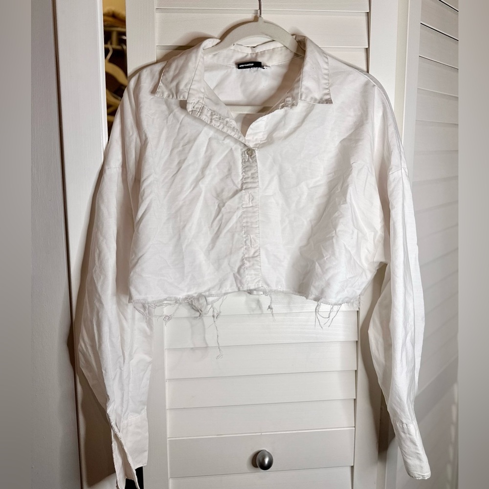 ASOS White Cropped Button-Up Shirt